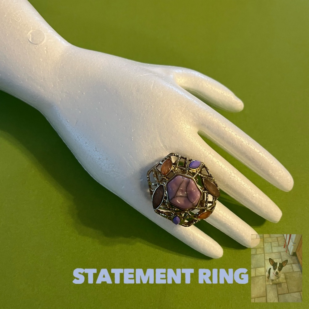 Lavender And Multicolored Bead Statement Stretch … - image 1